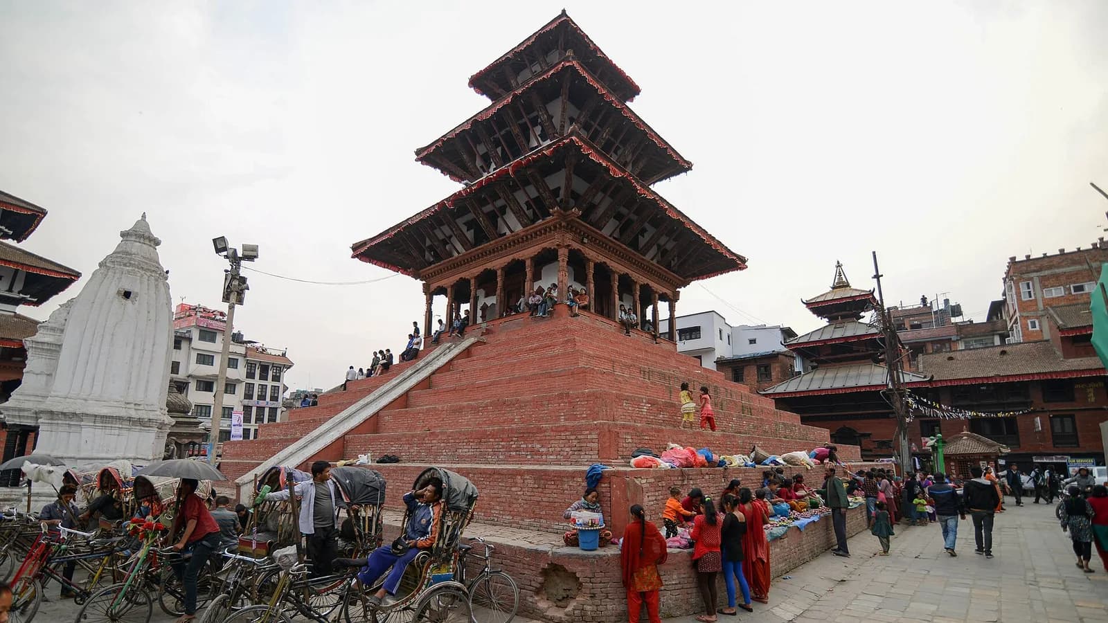 Temples and traditional rooftops at Kathmandu Durbar Square, the historic civic heart of Nepal's capital