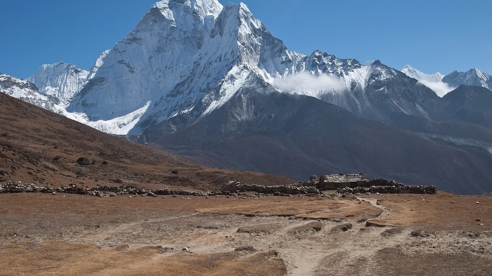 Ama Dablam in the Nepal Himalaya under a clear blue sky