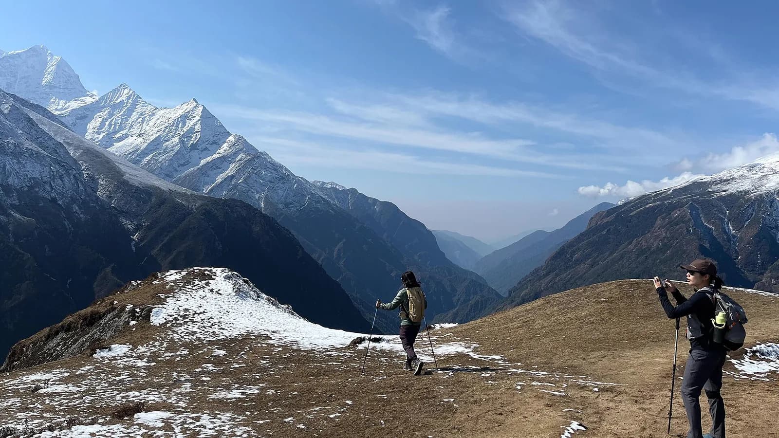 Panorama of the Khumbu Glacier below Everest Base Camp, the high-altitude terrain a helicopter return flight crosses on the way out