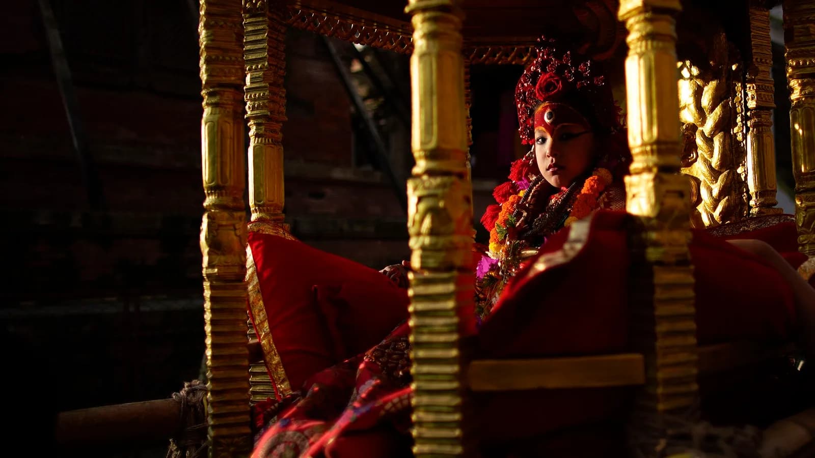The five-storey Nyatapola pagoda temple in the Kathmandu Valley, an example of the Newar temple architecture that frames Indra Jatra.