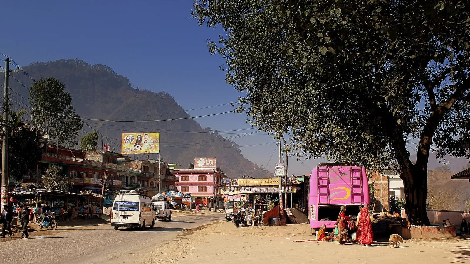 The Prithvi Highway curving through forested hills on the route between Kathmandu and Pokhara