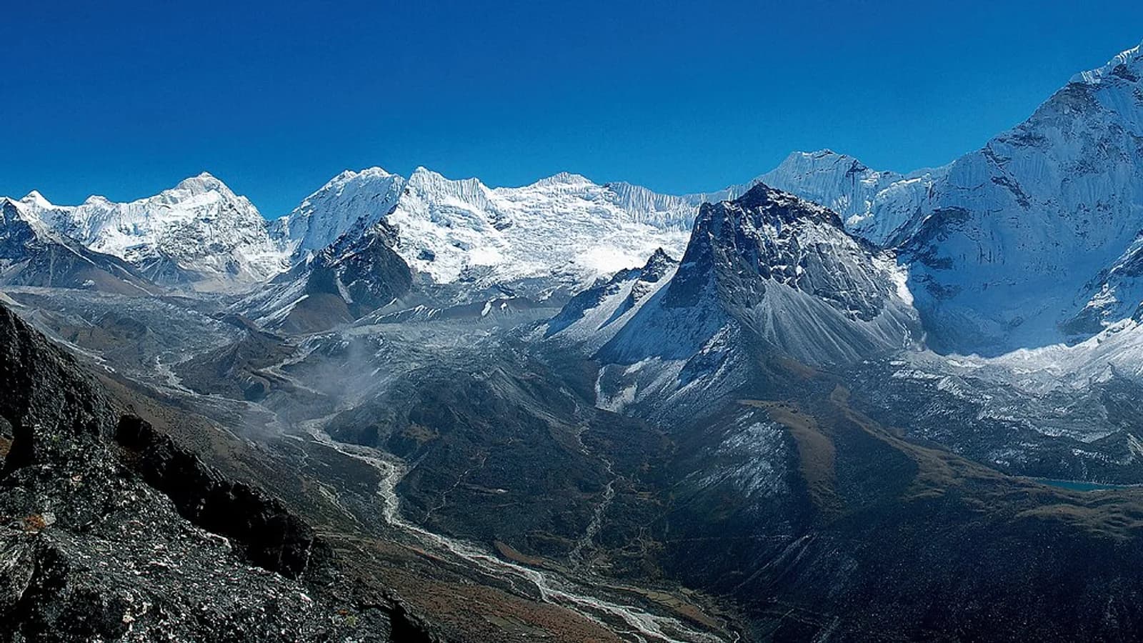 The fluted summit of Ama Dablam rising above the Khumbu valley in Nepal's Everest region