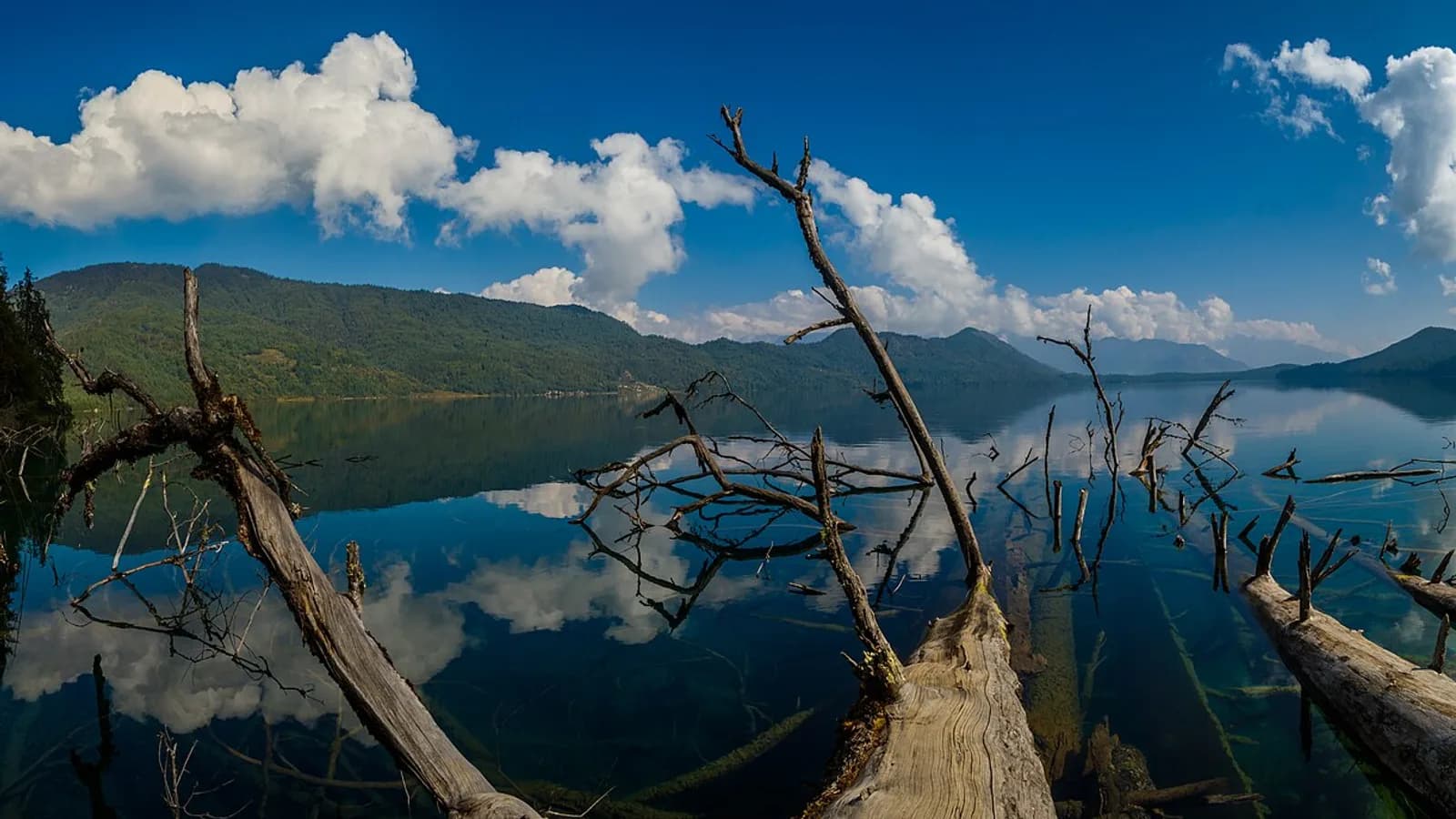 Turquoise Rara Lake ringed by forested ridges inside Rara National Park in Nepal's remote northwest