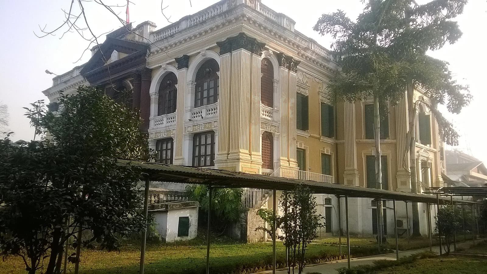 The colonnaded facade of Nepal's federal parliament building (Sansad Bhawan) in Kathmandu