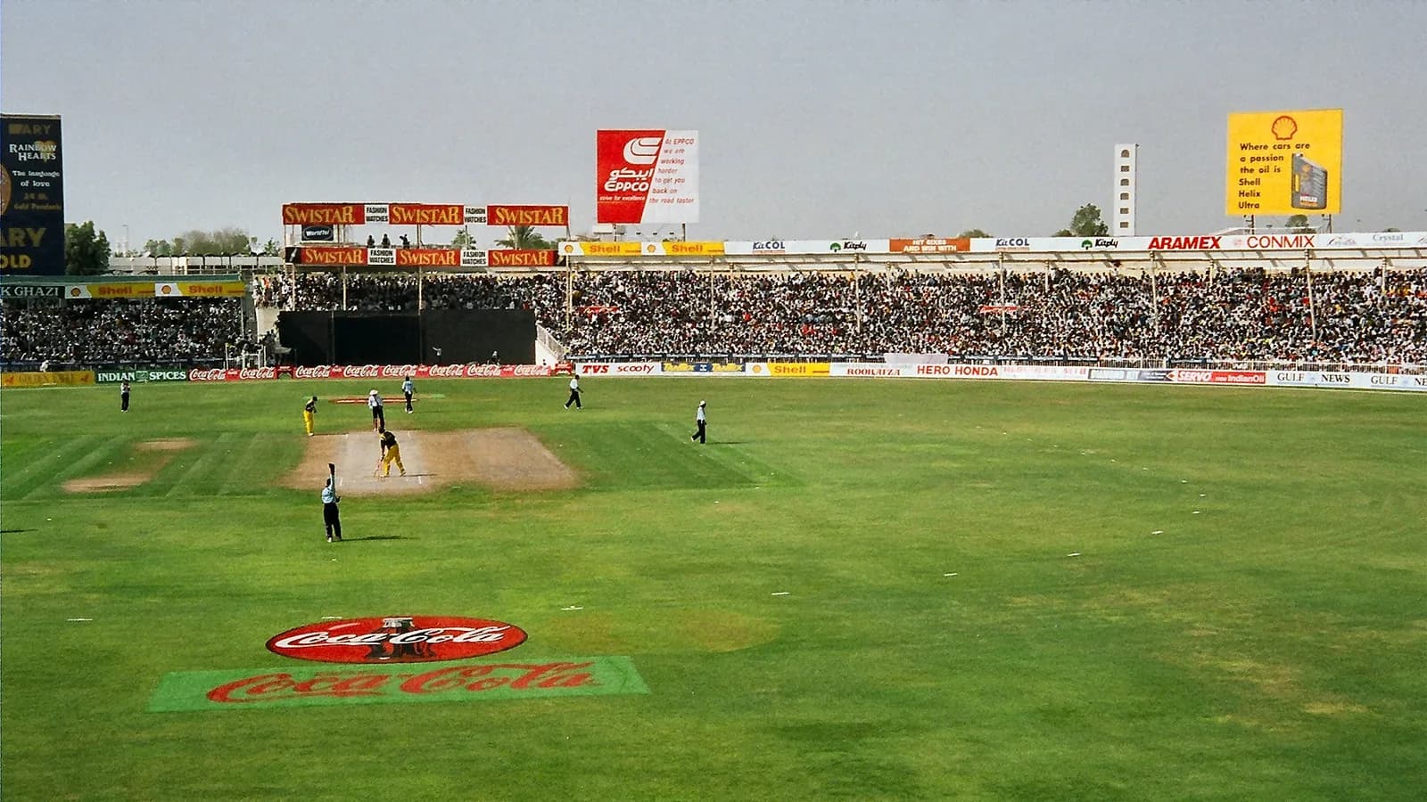 A packed Sharjah Cricket Stadium, the neutral venue where Nepal beat West Indies in 2025