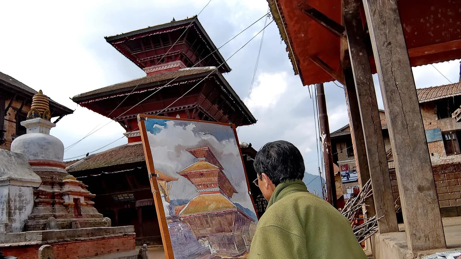 The watchful painted eyes of the Buddha on the harmika of Boudhanath stupa in Kathmandu
